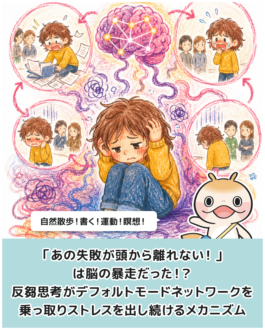 「あの失敗が頭から離れない！」 は脳の暴走だった！？ 反芻思考がデフォルトモードネットワークを 乗っ取りストレスを出し続けるメカニズム