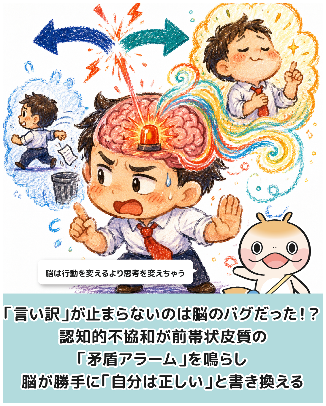 「言い訳」が止まらないのは脳のバグだった！？認知的不協和が前帯状皮質の「矛盾アラーム」を鳴らし脳が勝手に「自分は正しい」と書き換える